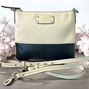 KATE SPADE NY Leather Crossbody Bag Black&White strap golden hardware